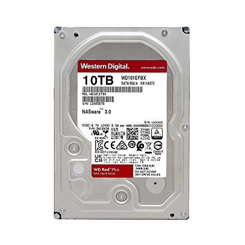 Image of Western Digital WD Red Plus Internal Hard Drive, 10 TB, CMR, 3.5 Inches, SATA 7200 RPM, 256 MB Cache, 3 Year Manufacturer's Warranty WD101EFBX-AJP Eco Packaging