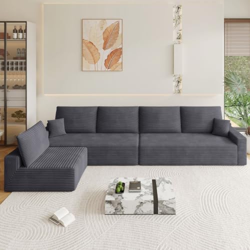 Image of Oversized Modular Sectional Sofa Couch, Large 6 Seater Corner Sofa Modern L Shaped Sectional Couch Cloud Couches for Living Room, Office, Spacious Space, Corduroy, No Assembly Required, Dark Grey
