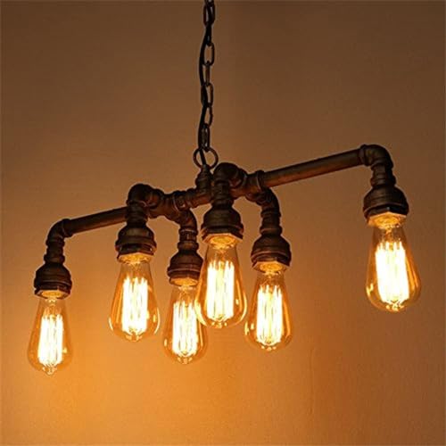 Lustre industriel rétro tuyau d'eau 6 lumières E27 noir pour loft