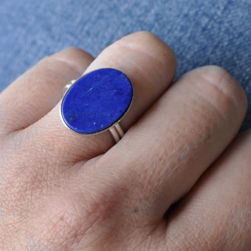 Bague Argent Lapis Lazuli ovale taille 54 idéale à porter au quotidien avec style - 4