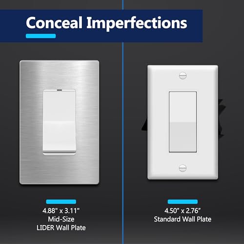 Image of LIDER Decorator Metal Wall Plate, Temperature and Impact Resistant, Screwless Cover, Modern Decoration Upgrade, Mid-Size 1-Gang 4.88 inch x 3.11 inch, LSMWP-31M-SS, UL Listed, Stainless Steel, 1-Pack