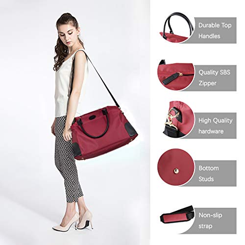 ECOSUSI Duffle Bag Weekender Bag Nylon Overnight Bag Travel Tote Carry On Bag with Trolley Sleeve for Travel, Sports, Red