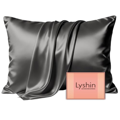 Image of LYSHIN Silk Pillow Cases King Size with Hidden Zipper, Dark Grey | 19 Momme Mulberry Silk Pillowcase for Skin and Hair, Anti-Acne, Hypoallergenic, Cooling, Beauty Sleep, Gifts for Women