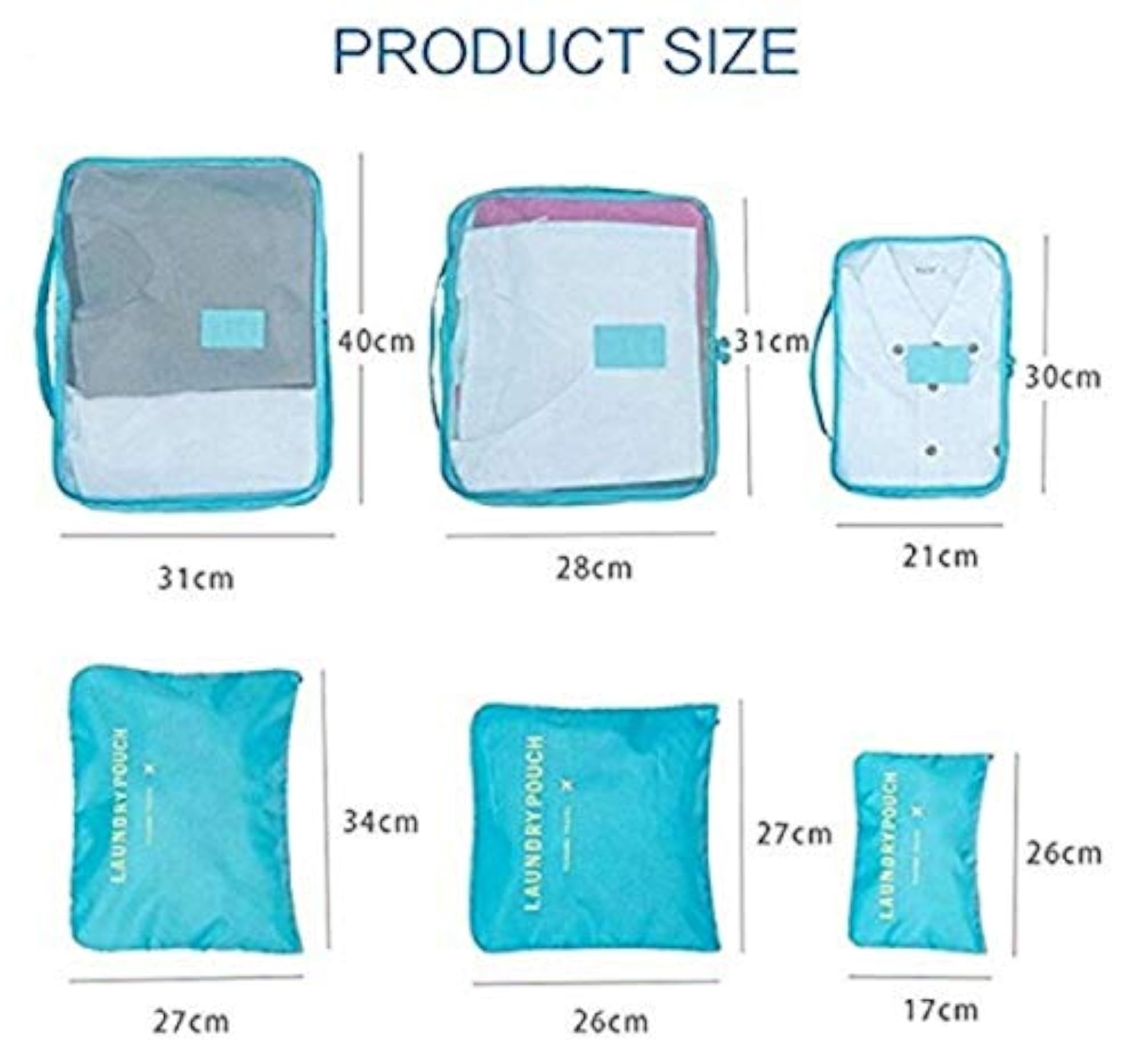 Multi Color 6-Piece Travel Luggage Organizer Packing Cubes