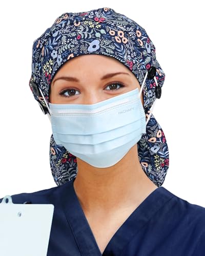 Image of Satin Lined Scrub Cap for Women Extra Large Long Hair Surgical Nurse Cap 4 Buttons