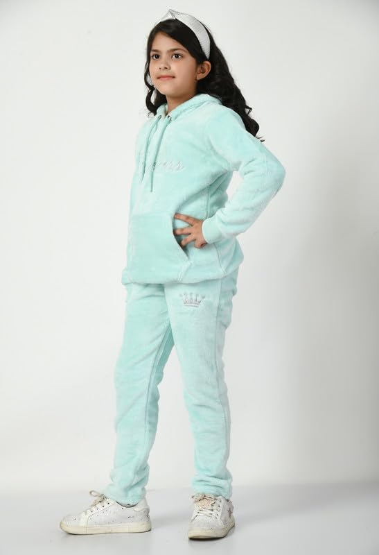 Image of Girls Fur Night Suit | Regular Fit Design | Hooded Neck | Full Sleeve Set for Girl's Yoga, Joggers, Gym, Active Wear For Girl's