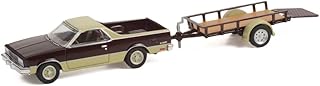 ModelToyCars 1984 Chevy El Camino Conquista & Utility Trailer, Maroon Burgundy- Greenlight 32240B 1/64 Scale Diecast Car