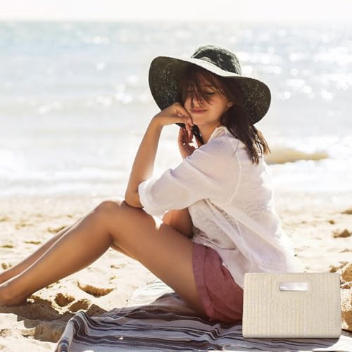 Image of Beach Clutch Bag Straw Summer Clutch Purses for Women Handmade Woven Purse Detachable Gold Chain, Crossbody