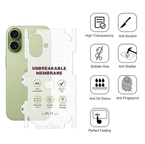 Image of NISHTECH Matte Finish Full Body Cover Back Protector Compatible with iPhone 17 | Unbreakable Membrane Scratch Guard Full Fit Protective, Case Friendly, (Back & Side) (Pack of 1)