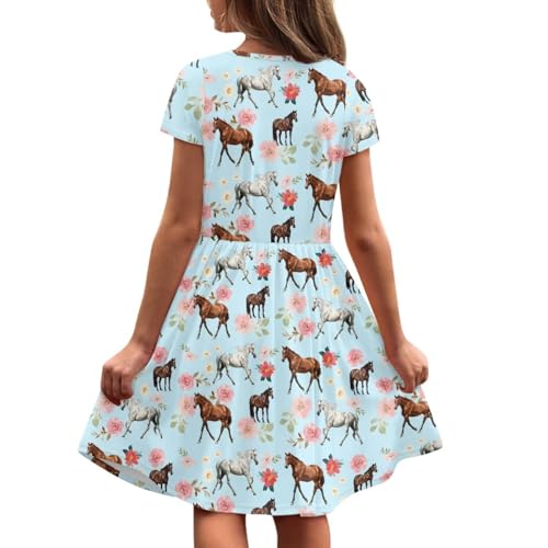 Image of Short Sleeve Dress for Girls with Pockets Cute Toddler Girl Clothes Summer 2-12