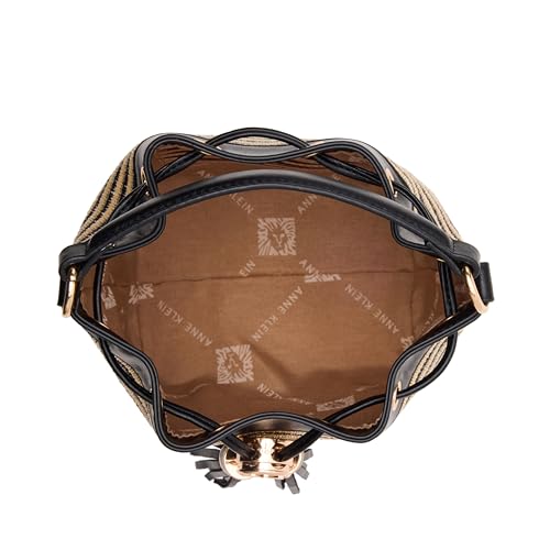 Anne Klein Womens Small bucket with convertible strap, Natural-Black Stripe/Black2