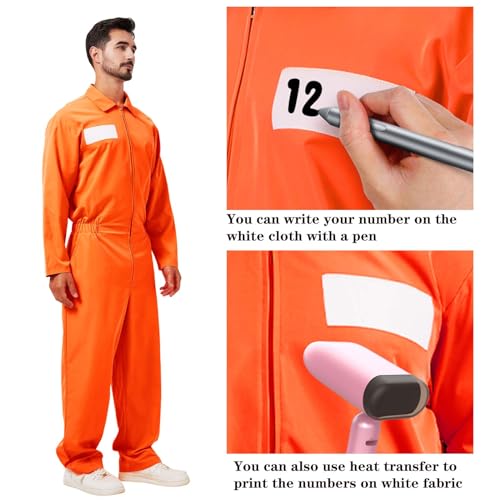 Dzorim Halloween Prisoner Overall Kostüm Herren Häftlinge Sträfling Kostüm Orange Gefangener Overall Herren Damen Orange Prison Jumpsuit Prisoner Outfit Costume Cosplay