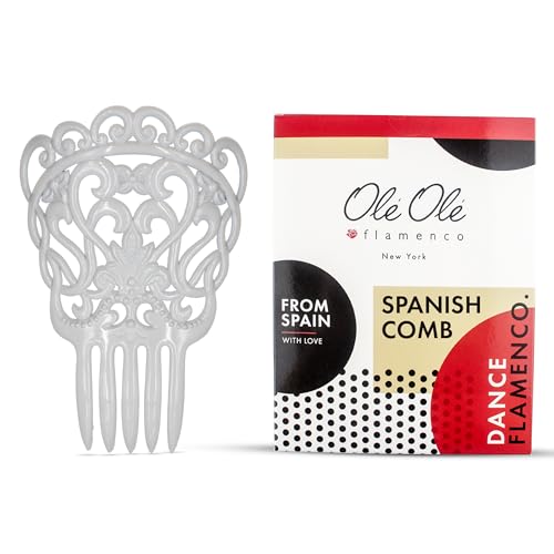 Spanish Hair Comb for Dancers – Ornamental Flamenco Comb with High Crest – Traditional Peineta Española for Spanish Dance – Durable White Comb Model II – Spanish Hair Pins by Ole Ole Flamenco