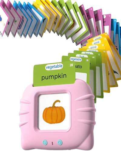 Airbition Talking Flash Cards for Toddlers 1 2 3 4 Year Olds, Montessori Language Learning with 224 Words, Pocket Speech Therapy Playthings, Children's Sensory Educational Device, Pink
