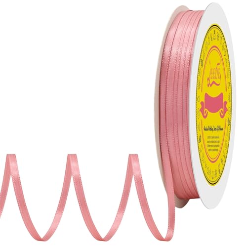 Image of Double Face Dusty Rose Satin Thin Ribbon 1 /8 inch X 100 Yards Polyester Dusty Rose Ribbon for Gift Wrapping Very Suitable for Weddings Party Hair Bow Invitation Decorations and More