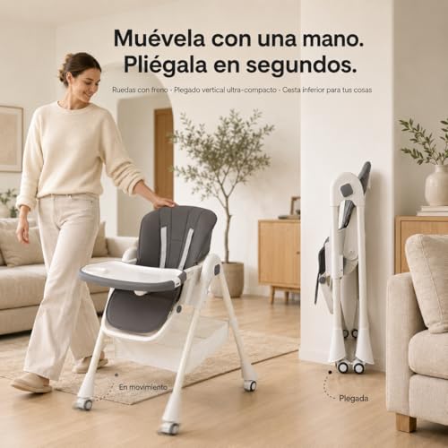 Miniatura 3 de Almar Baby Trona De Bebe Evolutiva, Plegable, Elevable Y Reclinable Con Bandeja Extraible Color Gris