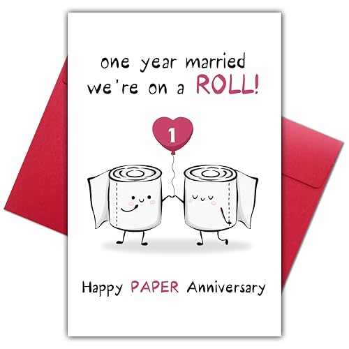Bewoow Happy 1st Paper Anniversary Card for Boyfriend Girlfriend, Funny & Romantic 1 Year Marriage Gifts for Couples, Cute Paper Anniversary Card Gift for Him Her