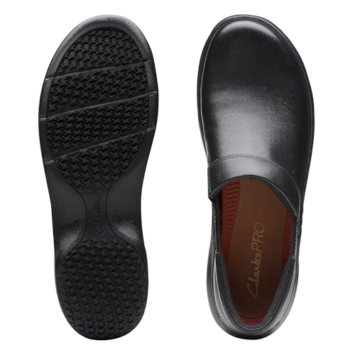 Clarks Women's Pro Gem Slip-On Work Loafer, Black Leather, 122