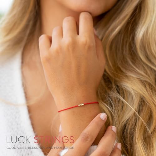 14K Gold Bead Red String Bracelet - Unisex Kabbalah Talisman for Luck & Protection - Thin, Minimalist Jewelry with Clasp4
