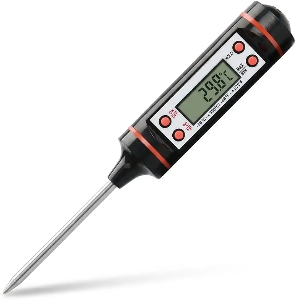 Termômetro Digital Culinário Para Cozinha Profissional e Doméstico com Leitura Rápida e Precisa, Ideal para Carnes, Churrasco, Líquidos e Alimentos - Haste em Aço Inox, Display LCD de Fácil Leitura
