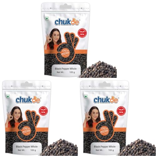 Image of Chukde Kaali Mirch Sabut, Black Peppercorns Whole Spices, 100g (Pack of 3)