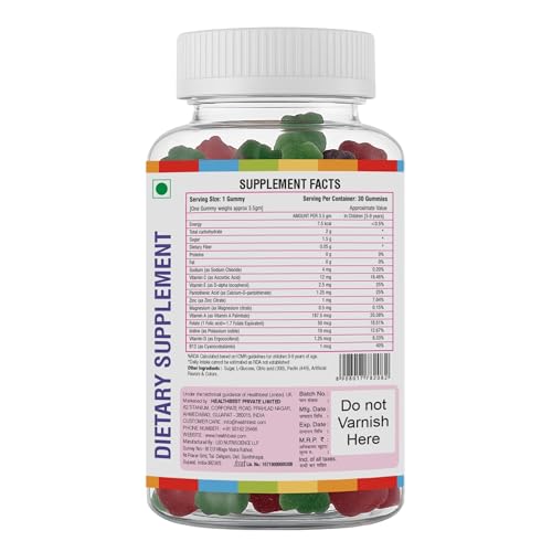 Image of HealthBest Kids Multivitamin & Multimineral Gummies for Children - 30 Gummies (Pack of 3) Strawberry Flavour - Immune Support, Bone Strength with Vitamin C, D, Zinc, Non-GMO, Gluten-Free