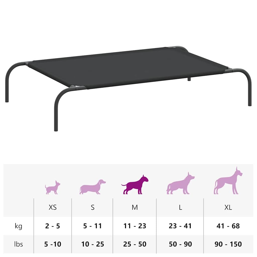 Podwyższone legowisko dla psa, czarne, 110 x 65 x 20 cm, tkanina Oxford i malowana proszkowo stalowa rama ze środkowymi nóżkami, przenośna sofa dla psa do odpoczynku w miejscu spania wewnątrz