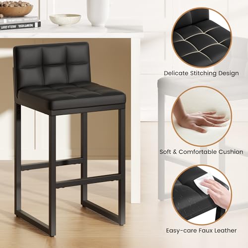 Image of Bar Stools Set of 4, Modern Counter Height Bar Stools with Back,24 inch Black