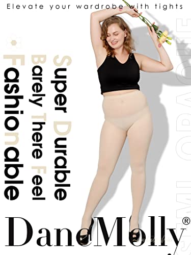 Image of DancMolly Plus Size Tights for Women, Control Top Semi Opaque Nylon Pantyhose High Waist