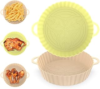 Homestarry 2Pcs Silicone Air Fryer Liner, Reusable Silicone Pot, 8.3" Air Fryer Food Grade Silicone Baking Tray Coking Accessories for Air Fryer, Oven, and Microwave(Brown and Light Yellow)