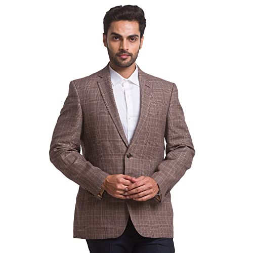 Image of Colorplus Men's Contemporary Fit Terry Rayon Blend Notch Collar Herringbone Pattern Full Sleeve Navy Casual Blazer
