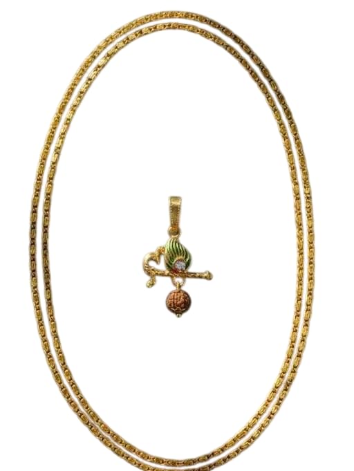 Lord Krishna Flute Pendant with Rudraksh Beads Link Chain-image-11