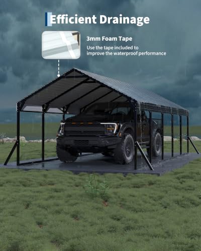 Image of GarveeLife 12x26x9 ft Metal Carport, Oversized Car Port | Reinforced Frame and Steel Roof / for All-Weather Use / for Full-Sized Pickups, Sedans, SUVs, or Boats