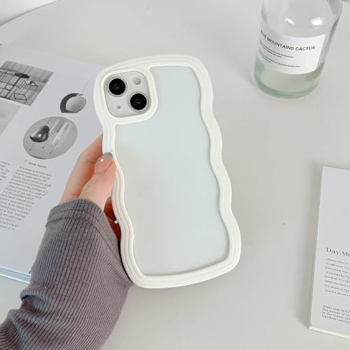 Image of MIDOS Back Cover Compatible with iPhone 14, Cute Curly Wave Frame Clear Case for Girls Women, Transparent Soft Silicone TPU Bumper Shockproof Protective Cover for iPhone 14 (White)