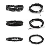 MILAKOO 6 Pcs Black Braided Leather Bracelets for Men Women Cuff Wrap Wristbands #1