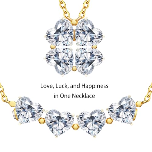 Image of Luckylove 2-In-1 Four Heart Necklace for Women, 4 or 2 Carats Moissanite, Sterling Silver Jewelry, Anniversary Birthday Christmas Valentines Day, Special Gifts For Wife Girlfriend Daughter Her (4 x 1ct Heart Moissanite Gold-Plated Silver Necklace)