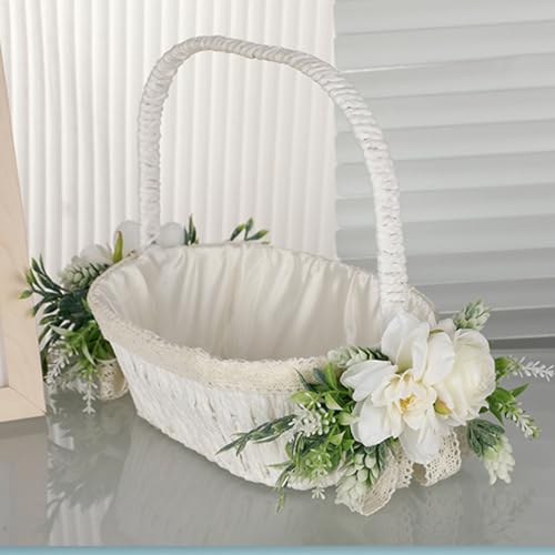 Cesta de flores para niña de boda, diseño elegante tejida a mano miniatura 2