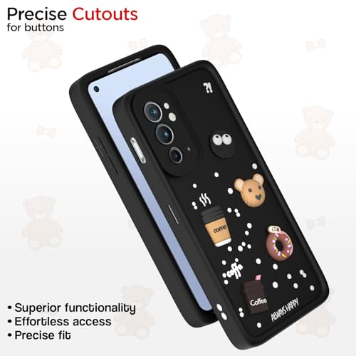 Image of Pikkme Back Cover for Oneplus 9RT 5G | Cute Fun Cartoon 3D Bear Silicone Full Body Protection Bumper Case (Black)