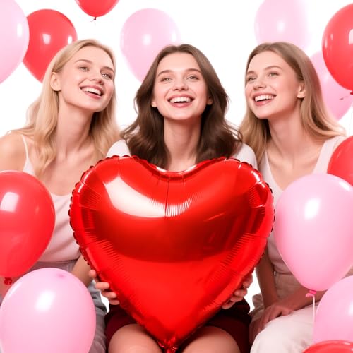 Image of 6 Pcs 32 Inch Red Heart Balloons, Giant Heart Shape Foil Balloons Love Balloon Valentine Balloon for Birthday Party Wedding Engagement Party Baby Shower Valentine Day Decorations