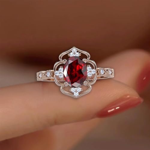 2CT Oval Cut Gemstone Vintage Rings for Women Silver 10K 14K 18K Gold Birthstone Art Deco Engagement Promise Rings for Wedding Anniversary Available in White/Yellow/Rose Color2