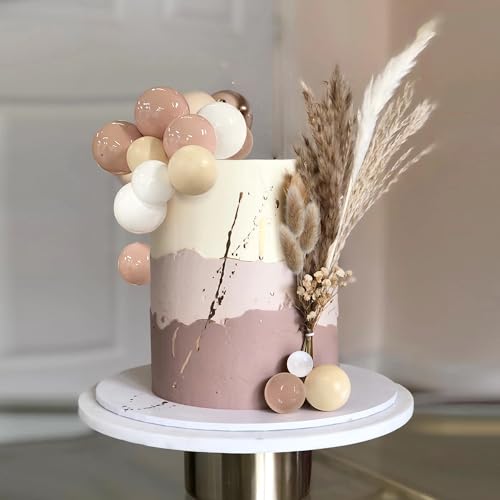 50 PCS Boho Cake Toppers Mini Balls Cake Topper Various Dried Pampas Grass Cake Decor for Boho Home Wedding Cake Decoration (White Apricot Light Brown)
