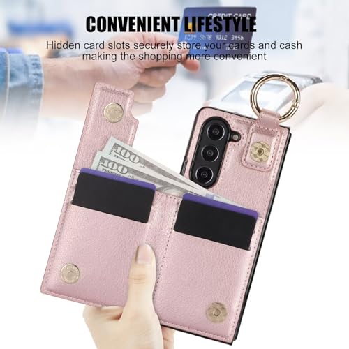 Coque Samsung Galaxy Z Fold 5 en cuir chic rose gold avec porte-carte élégant - 3