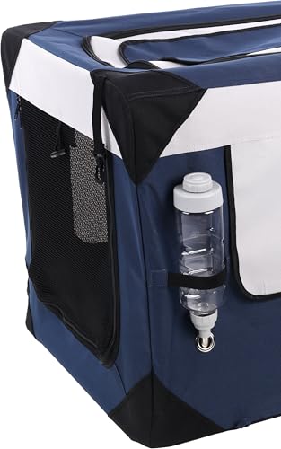 Flamingo Transportkäfig Geronimo blau 35x49,5x35cm - Verstärkter und Faltbarer Rahmen - Herausnehmbarer Boden - Aufrollbare Vorhänge, 3 Staufächer und mit Möglichkeit für eine Trinkflasche