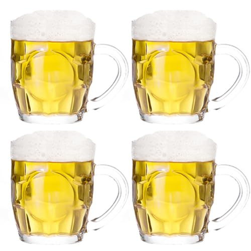 TUSAPAM Dimple Stein Beer Mug Set, 10 oz Beer Glasses with Handle, Glass Beer Mugs, Dishwasher and Freezer Safe, Clear and Sturdy, Set of 4