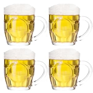 Dimple Stein Beer Mug Set, 10 oz Beer Glasses with Handle, Glass Beer Mugs, Dishwasher and Freezer Safe, Clear and Sturdy, Set of 4