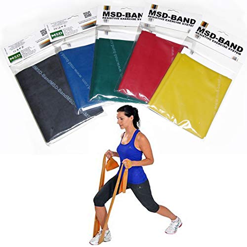 MSD - 5 bandas elásticas de 2,5 m - Todas las resistencias - Banda elástica para ejercicios de fitness y pilates