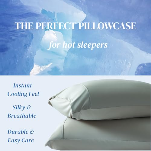 Image of Beckham Hotel Collection Cooling Pillowcases for Hot Sleepers, Standard /Queen Size Set of 2, Cool Bedding, Envelope Closure, Silky Soft, Breathable, Moisture-Wicking, Aqua Gray