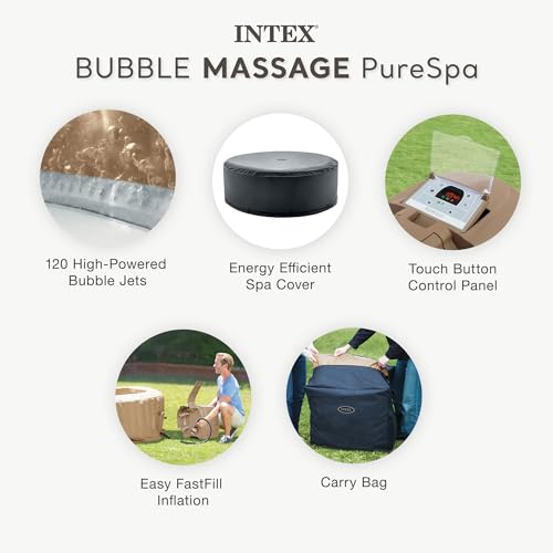 Image of Intex PureSpa 4 Person Bubble Massage Inflatable Hot Tub Spa Set, Sahara Tan