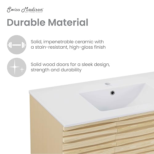 Image of Swiss Madison Cascade 36 inch Natural Oak Bath Vanity with White Ceramic Sink Top