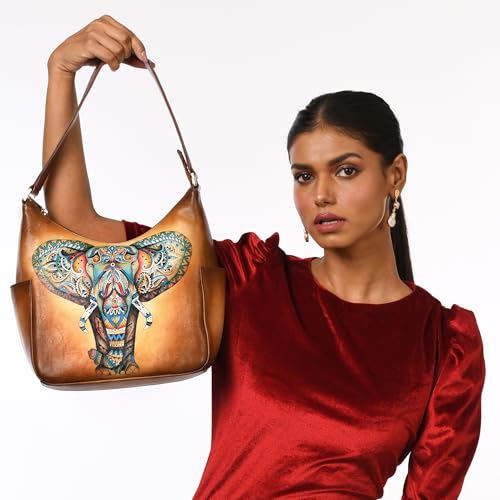 Image of Anuschka Women's Leather Hobo Bag - Hand-Painted Genuine Leather Handbag with Side Pockets for Everyday Use - 382